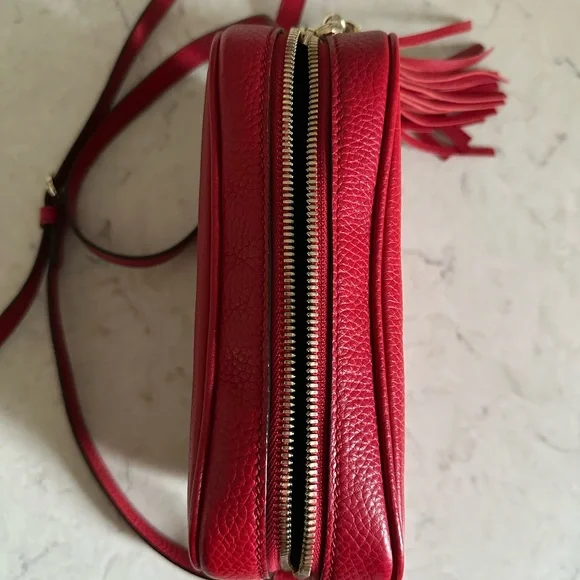 Gucci Calfskin Red Small Soho Disco Pebbled Leather Crossbody - Picture 11 of 13